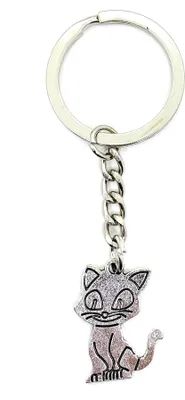 Image de Onwomania Porte-clés Grinse chat animal de compagnie Cat argent métal pendentif Charm