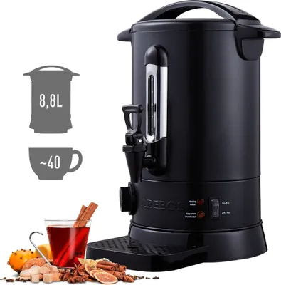 Produktbild von AREBOS konvice na svařené víno 950W | dávkovač horkých nápojů | 8,8L | s odkapávací miskou, výpustným kohoutkem, termostatem a ochranou proti přehřátí | nastavení teploty černá