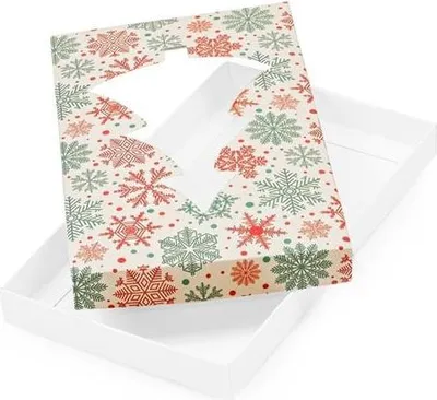 Zdjęcie produktu dla Pudełko Ozdobne Prezentowe Kartonik Z Okienkiem choin/śnieżki 200x120x20mm