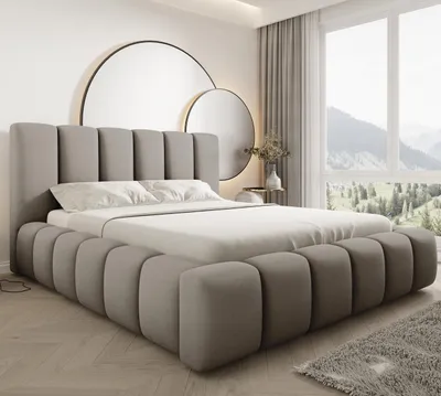 Produktbild von Boston Polsterbett 200x200 cm Grau – Velluto Samtbezug, Bettkasten, hochklappbarer Lattenrost mit Gasdruckfedern, Modernes Designerbett