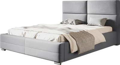 Produktbild von Polsterbett Lissabon mit Kopfteil, 160x200 cm, Doppelbett mit Bettkasten und Lattenrost aus Metal, Velourstoff, Farbe: Hellgrau