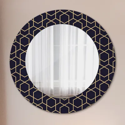 Produktbild von Runder Spiegel mit Modernem Aufdruck - Dekospiegel Wandmontage -Abstrakt geometrisch- Ø60cm