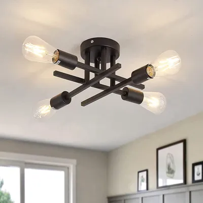 Produktbild von Deckenlampe E27 4 Flamming,Deckenleuchte Retro mit 4 Warmweiß LED-Birnen, Deckenbeleuchtung Industriell Wohnzimmer Schlafzimmer Restaurant Hotel