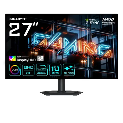 Zdjęcie produktu dla GIGABYTE MO27Q28GR, 68,6 cm (27"), 2560 x 1440 px, Quad HD, OLED, 0,03 ms, Czarny