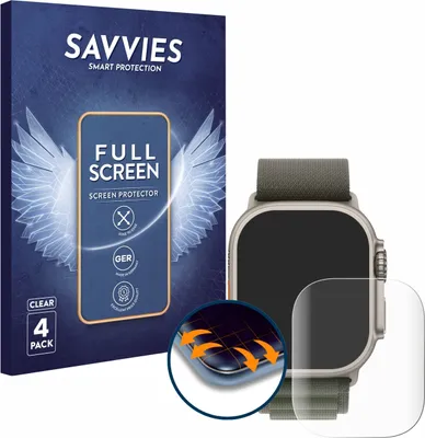 Produktbild von 4x Savvies Fullscreen Schutzfolie für Apple Watch Ultra (49 mm) Displayschutz Folie Fullcover Klar Transparent