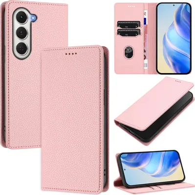 Produktbild von Litchi Leder Handyhülle für Tecno Spark 40 Pro Wallet Kartenfächer Standfunktion Hülle Pink