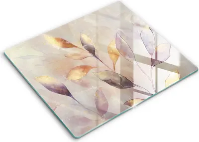 Zdjęcie produktu dla Deska kuchenna – 60 cm x 52 cm - Szklana deska do krojenia - Szkło hartowane – Antypoślizgowa - Malowane Boho Liście