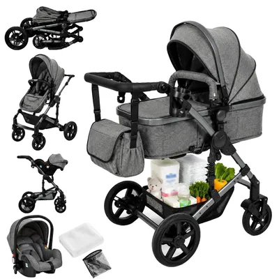 Productafbeelding van Babywagen, opvouwbaar design, vering geschikt voor ruw terrein, grijs