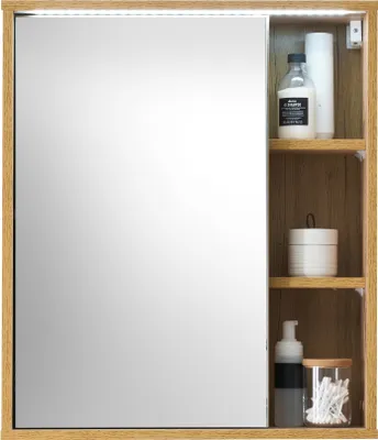 Zdjęcie produktu dla GREECE Spiegelschrank Bad mit LED-Beleuchtung in Wotan Eiche Optik - Badezimmerspiegel Schrank mit viel Stauraum - 60 x 70 x 20 cm (B/H/T)