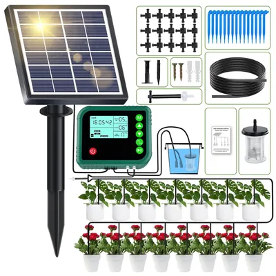 Obrázek produktu pro Fapiere Solární zavlažovací systém IC018 – automatická kapková závlaha, LCD displej, pro 15 rostlin