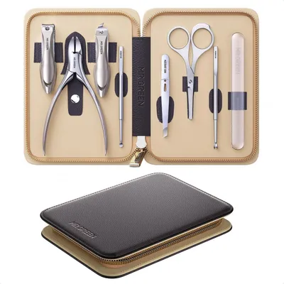 Produktbild von Maniküre Pediküre Set 8-in-1 Edelstahl Etui Herren Damen Schwarz