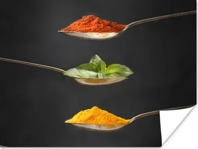 Produktbild von MuchoWow® Poster Kräuter - Löffel - Gewürze - Schwarz - Italienisch 120x90 cm - Wandbild