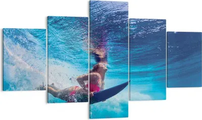 Produktbild von Bild auf Leinwand - Leinwandbild - 5 Teile - Surfen Frau Unterwasser - 125x70cm - Wand Bild - Wanddeko - Wandbilder - Leinwanddruck - Bilder - Wanddekoration - Leinwand bilder - EA125x70-4274