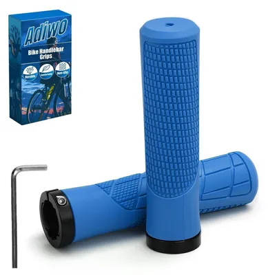 Zdjęcie produktu dla Ergonomiczne, uniwersalne chwyty do roweru, średnica 22,2 mm, antypoślizgowe, niebieskie, wykonane z gumy TPE