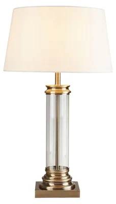 Zdjęcie produktu dla Lampa stołowa, stal, tkanina, biały, antyczny mosiądz, wys. 62 cm