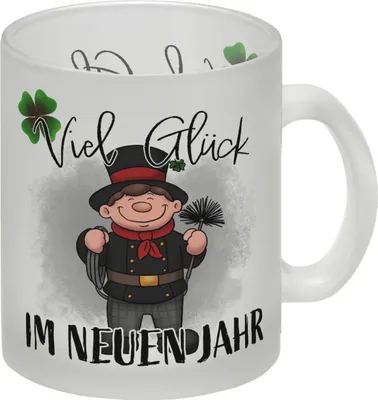 Produktbild von Viel Glück Glas Tasse mit Schornsteinfeger