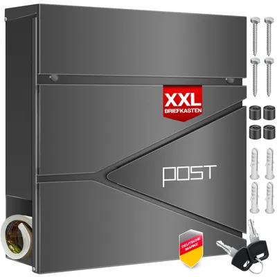 Image de KESSER® Boîte aux lettres avec compartiment à journaux Boîte aux lettres murale en acier inoxydable, 2x clés verrouillables, boîte aux lettres moderne Rouleau à journaux, matériel de montage inclus, couvercle Softclose