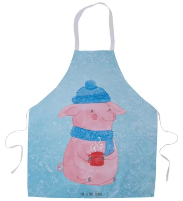 Produktbild von Mr. & Mrs. Panda Schürze Schweinchen Glühwein - Eisblau - Geschenk, Weihnachten, Küchenzubehör, Weihnachtsmarkt, Kochkleidung, Kochschürze, Betrunken, Grillschürze
