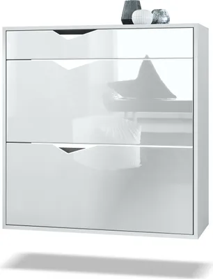 Produktbild von Vladon Schuhschrank Kolmio 85 x 87 x 33 cm,  Germany, Korpus in Weiß matt, Fronten in Weiß Hochglanz | Große Farbauswahl