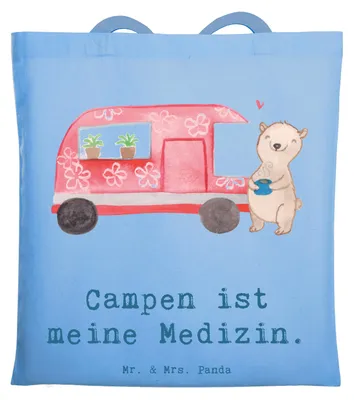 Produktbild von Mr. & Mrs. Panda Beutel Bär Camper - Sky Blue - Geschenk, Wohnmobil, Campingplatz, Zelten, Jutebeutel, Shopping Tasche, Urlaub, Roadtrip, Schultasche, Laptoptasche