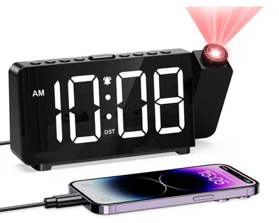 Projektionswecker 6,4" Digitaldisplay, 180° Projektor, USB-C, Schlummerfunktion