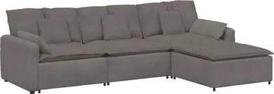 Zdjęcie produktu dla Sofa modułowa z podnóżkiem i poduszkami, jasnoszara