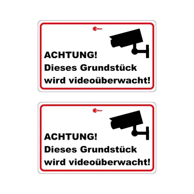 Produktbild von 2er Set Hinweis-Aufkleber innenklebend hin_130 ACHTUNG! Dieses Grundstück wird videoüberwacht! I Größe 10 x 6 cm I Warnung Vorsicht Videoüberwachung