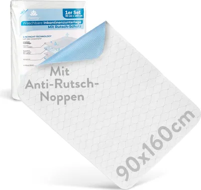 Produktbild von Harmony Care® Inkontinenzunterlage waschbar 90 x 160 cm ANTI-RUTSCH NOPPEN - 2 x rutschfeste Inkontinenzauflage - atmungsaktive Nässaschutzauflage