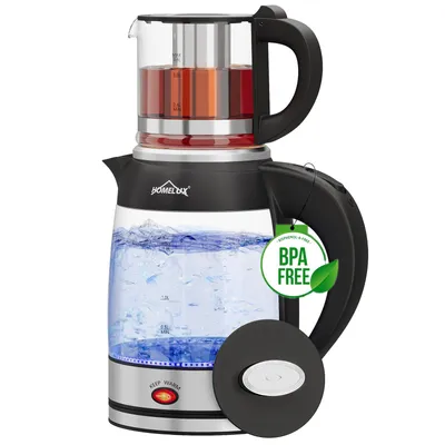 Produktbild von HOMELUX 2200W Glas Wasserkocher 1.8L + 0.8L Teekocher Teekannen mit Warmhaltefunktion und Teetrichter, Kabellos Wasserkessel mit 360° Basis, BPA frei