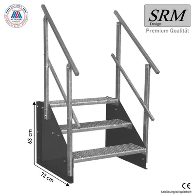 Produktbild von 3 Stufen Standtreppe Modell 1 freistehend anthrazit Treppe Stahltreppe Breite 70 cm Höhe 63 cm 2x Geländer