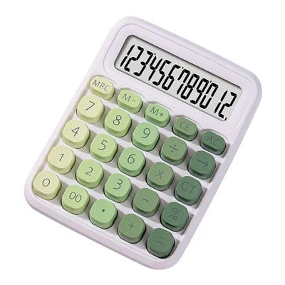Zdjęcie produktu dla Uroczy kalkulator, duży 12-cyfrowy wyświetlacz LCD, duże okrągłe przyciski, gradient kolorów, w cukierkowych barwach, kalkulator z podwójnym zasilaniem