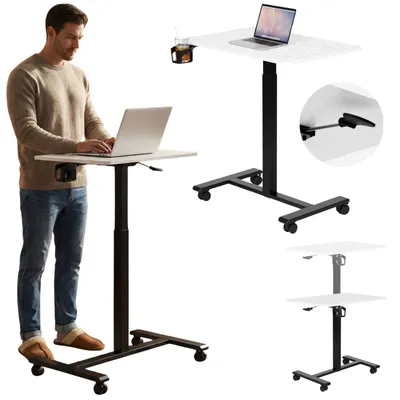 Zdjęcie produktu dla Biurko Pod Laptopa Mobilne Regulowane Składane 70X48 Cm Kółka Białe