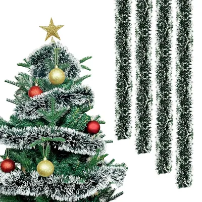 Productafbeelding van Kerstkrans, lametta, 4 stuks, 2 meter, groen/wit, voor binnen- en buitendecoratie