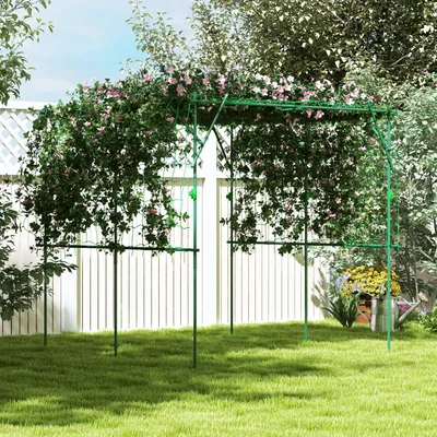 Produktbild von Rankgitter Stahl rostfrei, Rankhilfe Kletterpflanzen Spalier, PE-beschichtet, Grün | 223 x 223 x 223 cm | 8,5 kg | dreieckige Stützkonstruktion