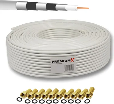 Produktbild von PremiumX 50m BASIC PRO Koaxialkabel 135dB 5-fach SAT Koax-Kabel Antennenkabel DVB-S / S2 DVB-C DVB-T BK Anlagen 10x F-Stecker
