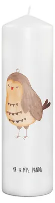 Produktbild von Mr. & Mrs. Panda Kerze Eule Zufrieden 29 x 8 cm XL - Weiß - Geschenk, glücklich, Bedruckte, Stumpenkerze, Müde, Owl, Waldtier, Erinnerungskerze, Blockkerze