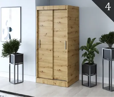 Obrázek produktu pro FurMeb24 Šatní skříň s posuvnými dveřmi GOLD -90x200cm dvoudveřová skříň bez zrcadla, posuvná skříň-(ARTISAN OAK)