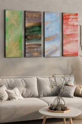 Produktbild von Wallity, Ersycnvs4Asm3, Dekoratives Leinwandgemälde (4 Stück), Mehrfarbig, 100 % LEINWAND, 30 x 90 cm