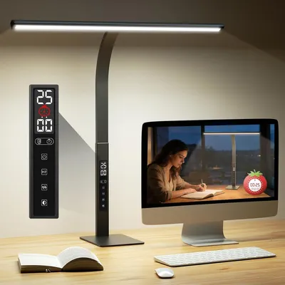 Immagine prodotto di Lampada da scrivania LED - Lampada da lettura - Lampada da tavolo - Ideale per lavorare con concentrazione - Funzione timer Pomodoro - 1600 lumen - Colore nero