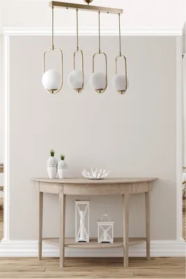 Produktbild von Opviq, Ahu 4 Lü Sıralı Beyaz Camlı Eskitme Sarkıt, Kronleuchter, Weiß, Metall, 65 x 18 x 70 cm