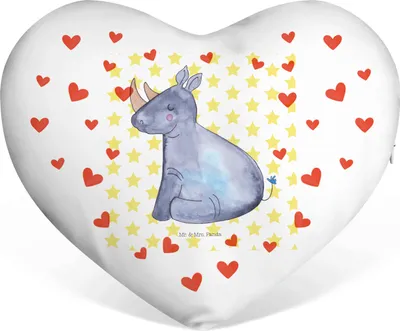 Produktbild von Mr. & Mrs. Panda Herz Kissen Einhorn Nashorn - Weiß - Geschenk, Sofakissen, Regenbogen, Herzkissen, Glitzer, dekoartikel, Liebeskissen, Zoo, Nashörner, Dekokissen, Lustig