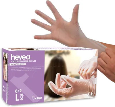 Obrázek produktu pro Jednorázové vinylové rukavice od Amazonu – bez pudru – bez latexu – velikost L – 100 kusů