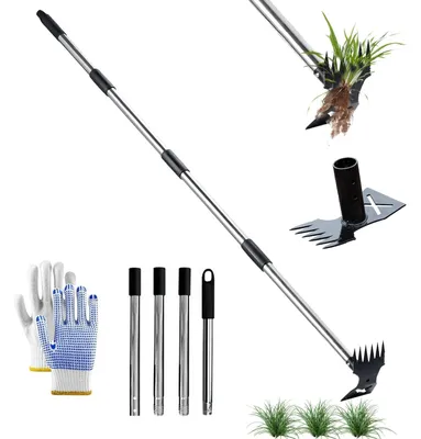 Produktbild von Unkrautstecher Unkrautjäter Handhacke - Teleskopstiel 150 cm - 2-in-1 - Gesmiedeter Stahl