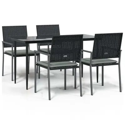 Produktbild von 5-tlg. Garten-Essgruppe mit Kissen Poly Rattan und Stahl