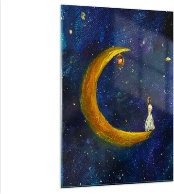 Produktbild von Bilder auf glas - Einteilig - Mädchen auf der Mond - 80x120cm - Glasbilder - Wandbilder - Bilder - zum Aufhängen bereit - Wanddekoration aus Glas - Glas Bilder - Wandbild auf Glas - GPA80x120-4575