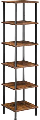 Produktbild von Bücherregal mit 6 Ebenen, schmales Eckregal, Standregal, Industrial Design, Vintagebraun + Schwarz, 30 x 30 x 141,5 cm