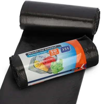 Zdjęcie produktu dla Worki na śmieci RAVI, 35L, 50 sztuk, worki do dużych obciążeń, worki na śmieci odporne na rozdarcia, worki wykonane z wytrzymałego HDPE