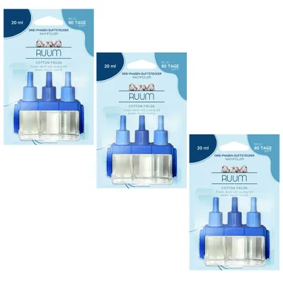 Produktbild von Ruum Nachfüllflakons für 3-Phasen Duftstecker - Lufterfrischer (3er Pack) 20ml Baumwolle Fields