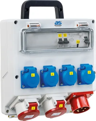 Produktbild von as-Schwabe FIXO Wandverteiler CEE 400V 16A auf 4xSchuko & 2xCEE 400V 16A IP44