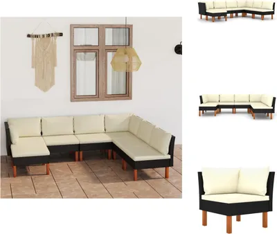 Produktbild von vidaXL 7-tlg. Garten-Lounge-Set mit Kissen Poly Rattan Schwarz -  Gartenmöbel-Sets